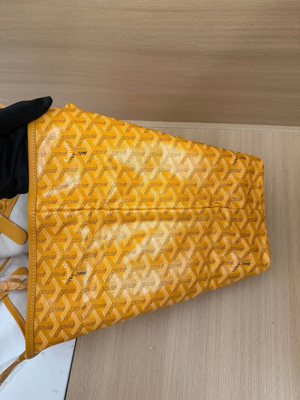 Goyardine Designer Yellow Orange Tote Bag - Luxury Patterned Shoulder Tote - Picture 9 of 9